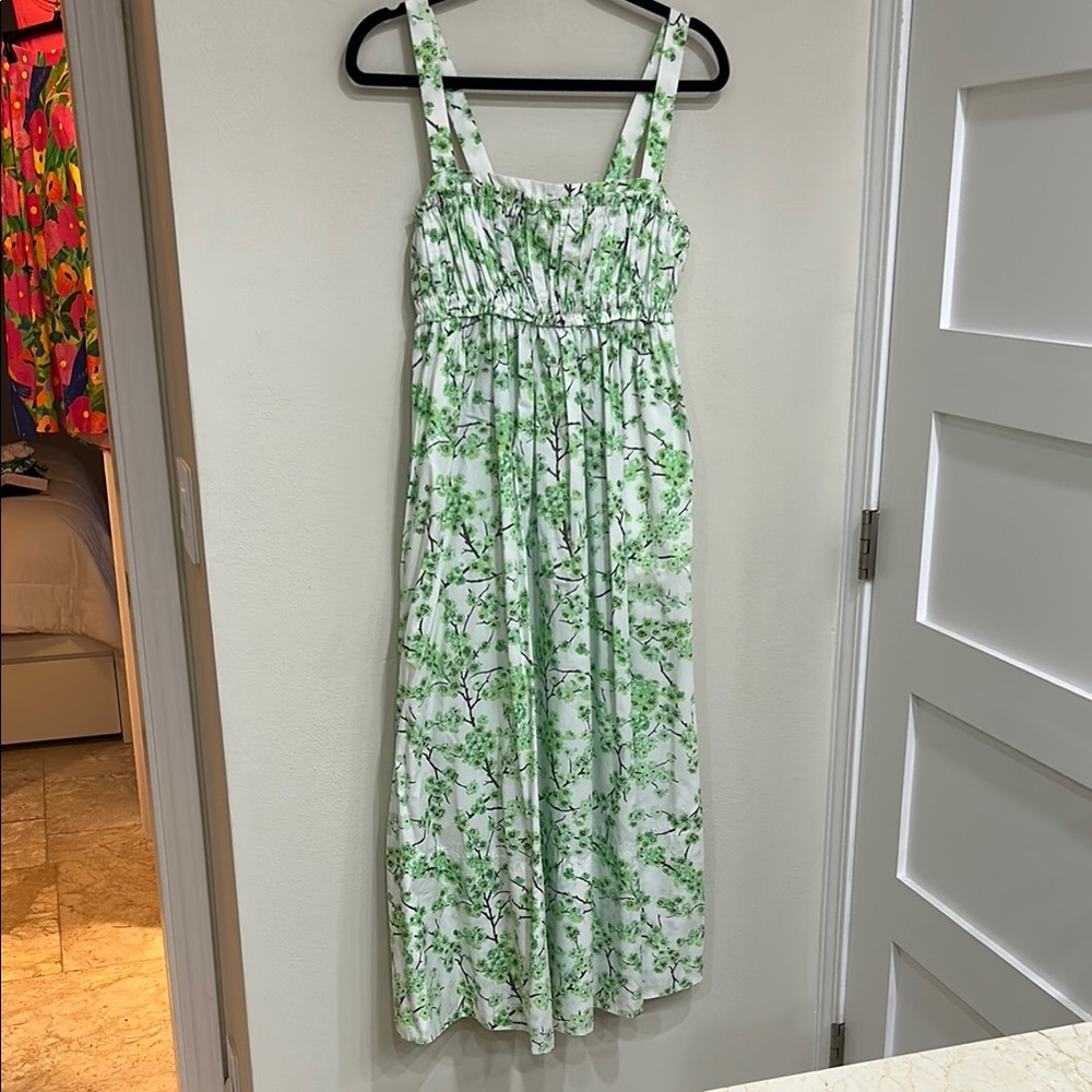 J. Crew Lime Green Cherry Blossom Floral Print Midi Dress and Matching hair tie